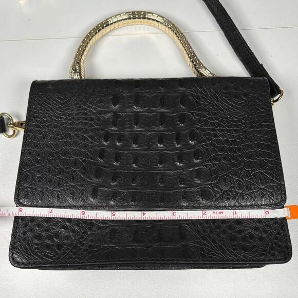House of Harlow 1960 Croc-Embossed Top black Handle Bag with Crossbody Strap - Picture 7 of 8